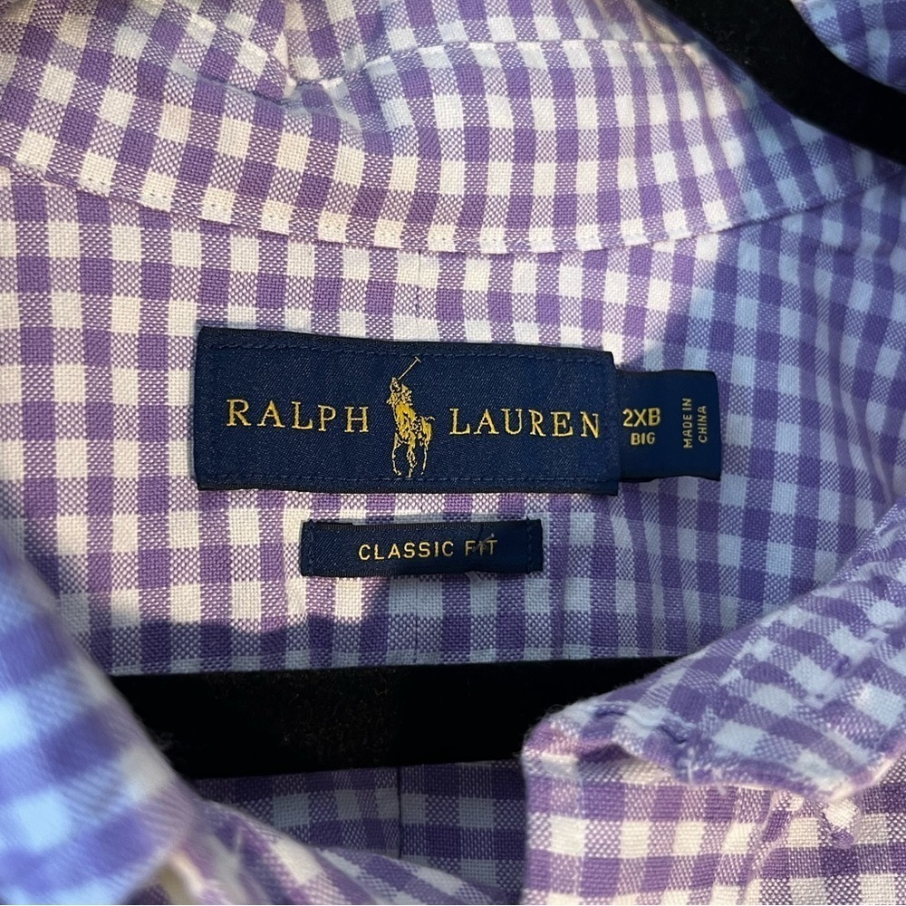 Polo Ralph Lauren Mens 2x Tall Button Down Purple Gingham Cotton Shirt - Picture 5 of 7